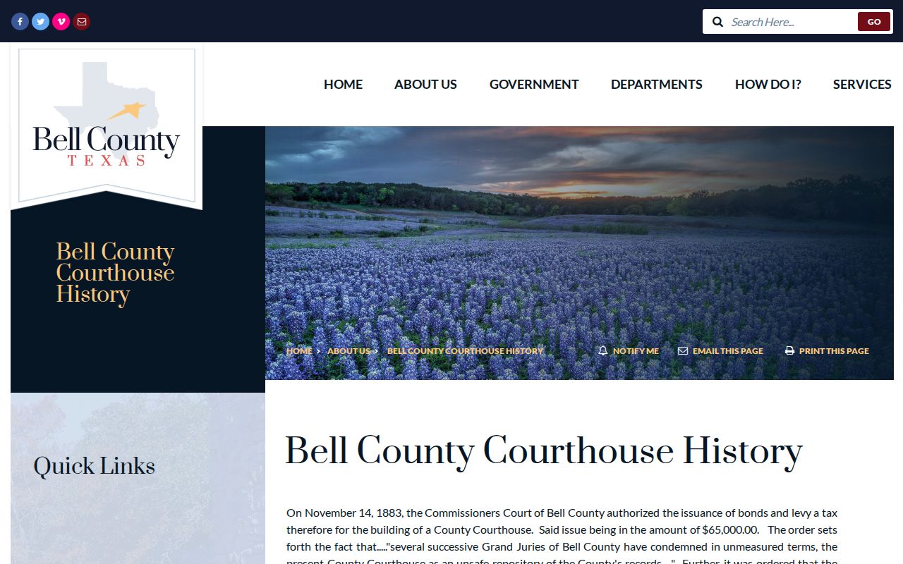 Bell County historic courthouse history page