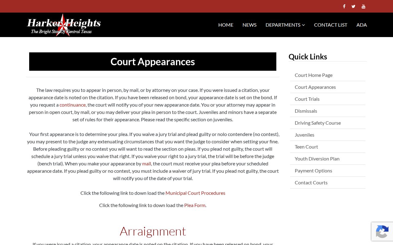 Harker Heights citation and bond appearance instructions in Bell County