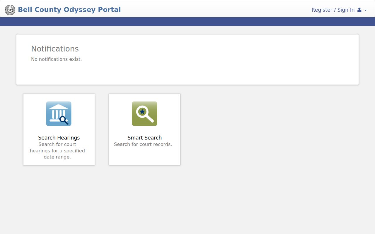Bell County Odyssey public portal access check