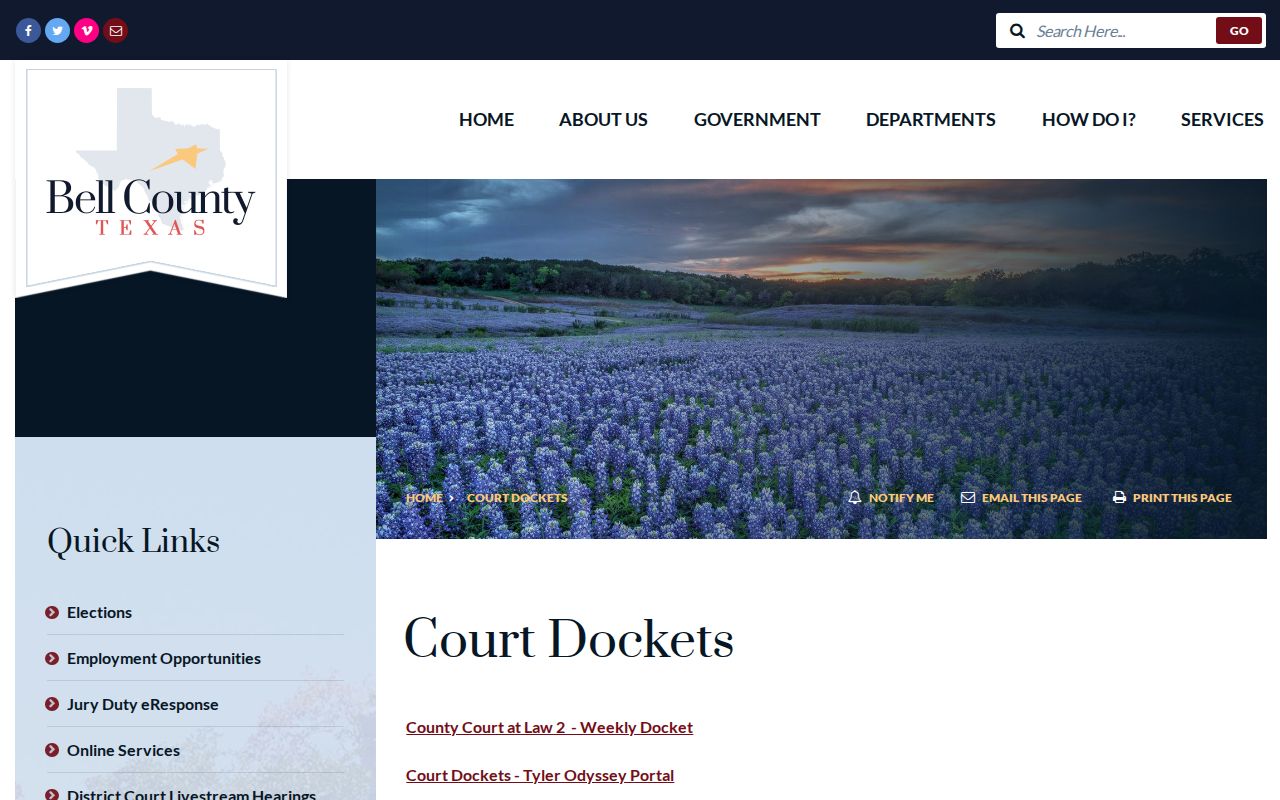 Bell County official Court Dockets page